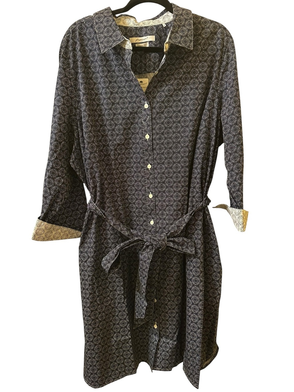 Foxcroft Navy and White Printed Button-Front Dress size 22W